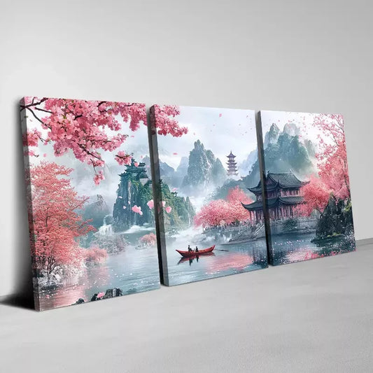 3pcs Traditional Chinese Landscape Painting Wall Art Set Canvas Framed 40x60cm - High Quality Print 100% Australian Made Wall Canvas Ready to Hang