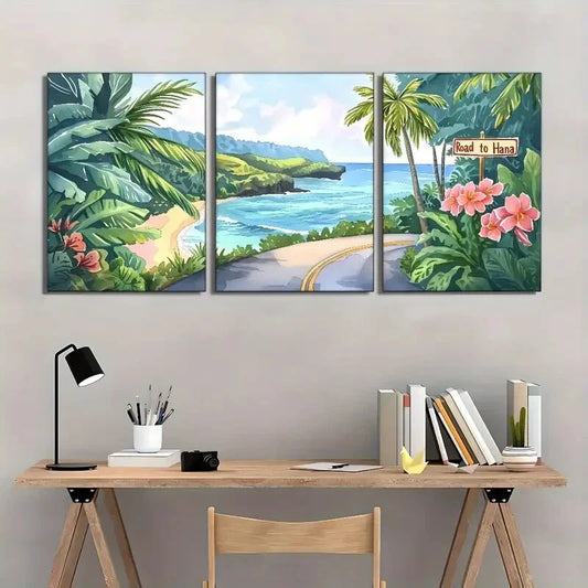 3pcs  Tropical Island Decoration Maui Landscape Metal Print  Ready to Hang Art
