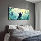 Watercolor Black Cat in Green Wall Art canvas office home room framed 120x60cm