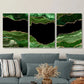 3pcs Dark Green Stone Texture with Golden Accents  Metal Print Ready to Hang Art