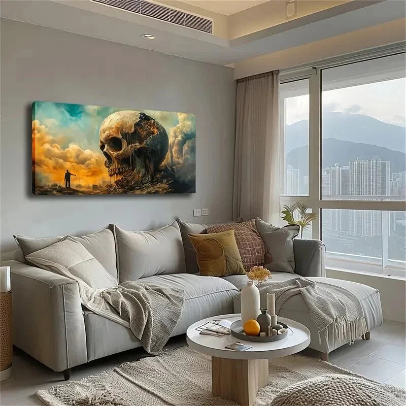 Dark Cloud Skull Fear Perfect Wall Art Canvas Office Home Room Framed 120x60cm
