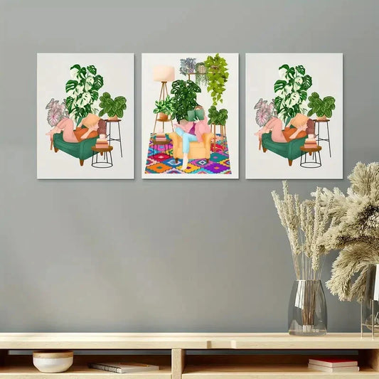 3pcs Book Lover In Plant Room Metal Print Ready to Hang Art