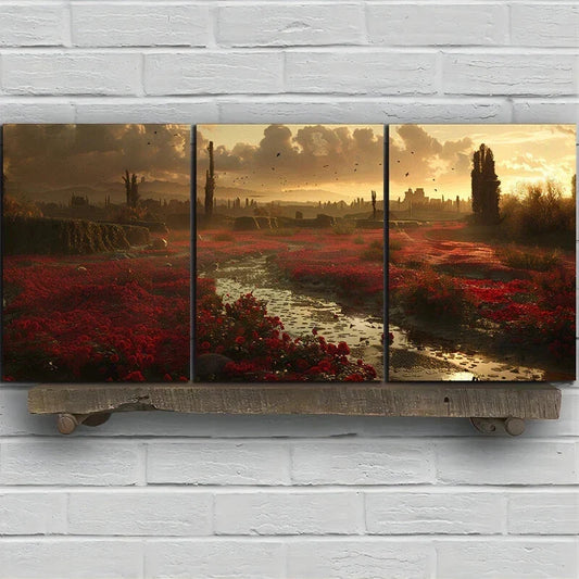3pcs Rose River White Clouds Green Metal Print Ready to Hang Art