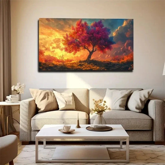 Vibrant Orange-Red Sunset Wall Art Canvas Office Home Room Framed 120x60cm