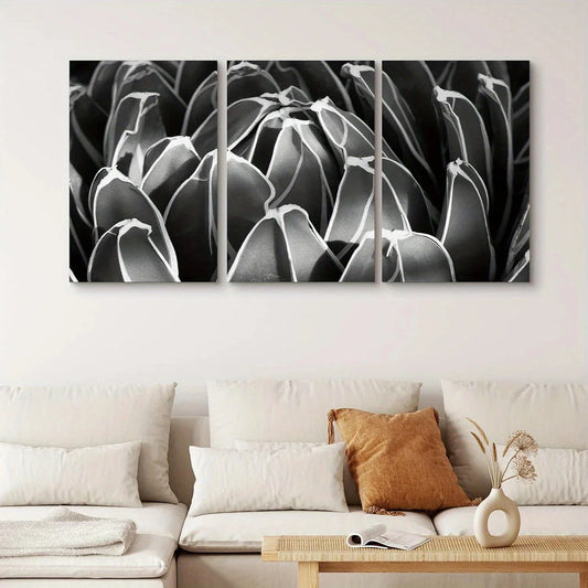 3pcs Dark Black and White Blossoming Lily Metal Print Ready to Hang Art