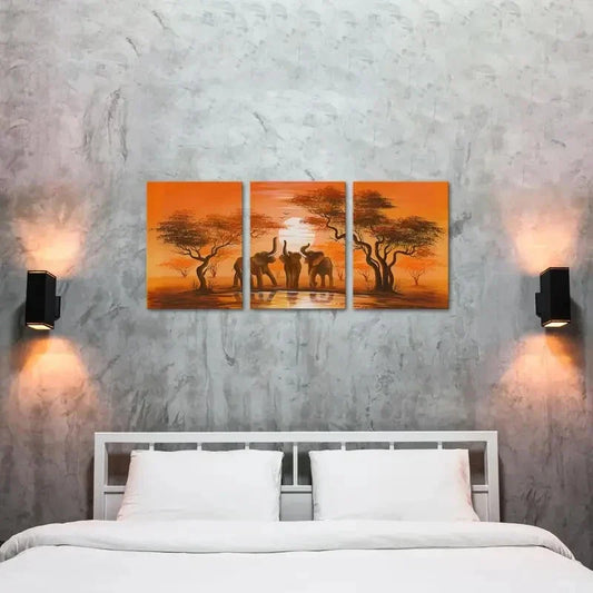 3pcs Sunset Forest Landscape with Red Trees Metal Print Ready to Hang Art