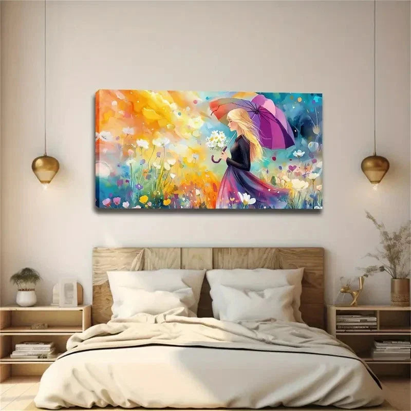 A Scene Woman Holding Flowers Wall Art Canvas Office Home Room Framed 120x60cm