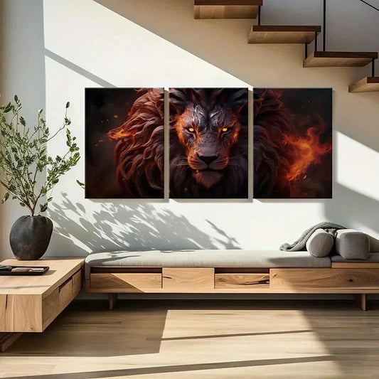 3pcs Fantasy Animal Lion Metal Print Ready to Hang Art