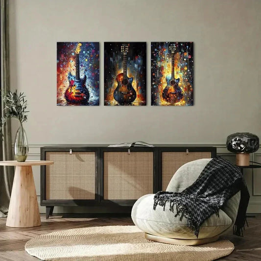 3pcs Watercolor Musical Instrument Metal Print Ready to Hang Art