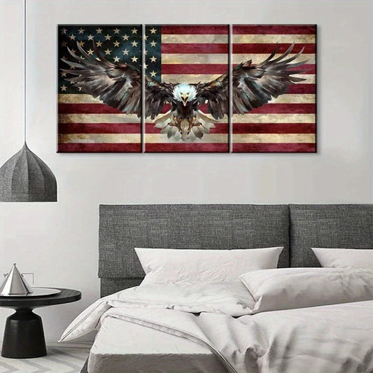 3pcs American Eagle Red Lines White Lines Metal Print Ready to Hang Art