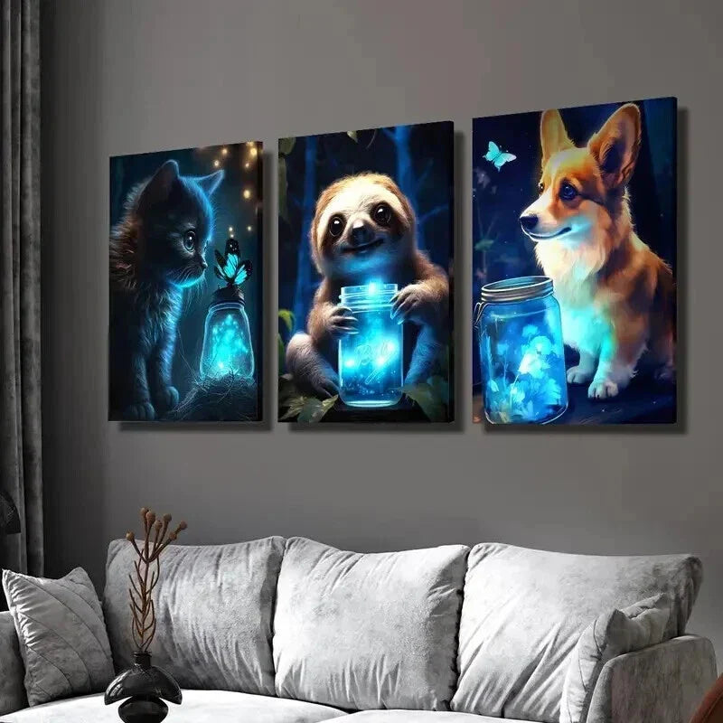 3pcs Magic Bottles and Glowing Butterflies Wall Art Set Canvas Framed 40x60cm - High Quality Print 100% Australian Made Wall Canvas Ready to Hang