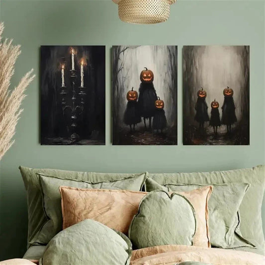 3pcs Terrifying Halloween, Pumpkin Head Metal Print Ready to Hang Art