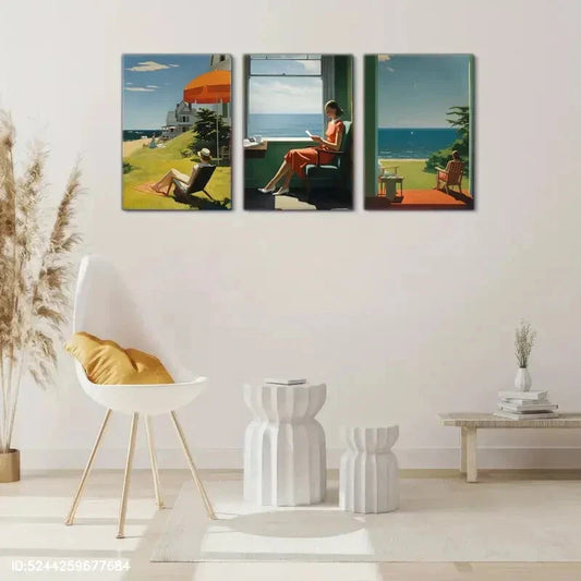 3pcs Seaside Beach Art Decoration Medieval Retro Metal Print Ready to Hang Art