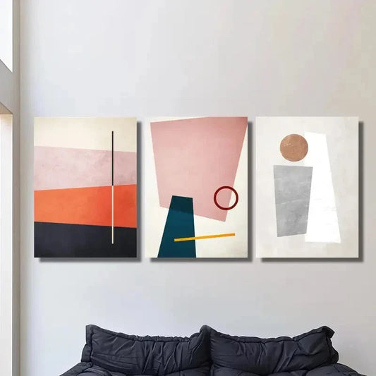 3pcs Bauhaus style color blocks, Metal Print Ready to Hang Art
