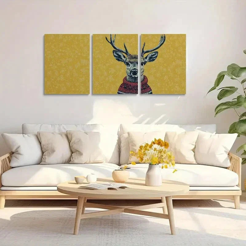 3pcs Festive Deer with Holiday Sweater Design Metal Print Ready to Hang Art