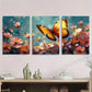 3pcs Vibrant Floral and Butterfly Metal Print Ready to Hang Art