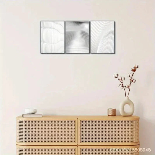 3pcs Set of Elegant Framed Abstract Metal Print Ready to Hang Art