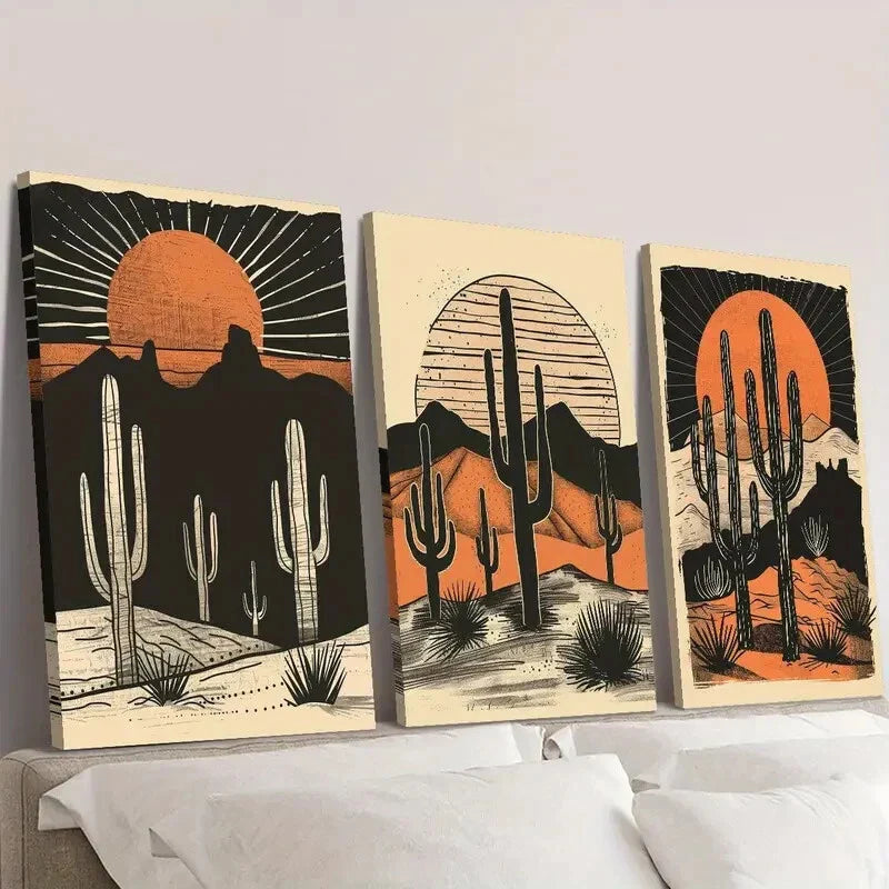 3pcs  Desert Cactus Sunset   Wall Art Set Canvas Framed 40x60cm - High Quality Print 100% Australian Made Wall Canvas Ready to Hang