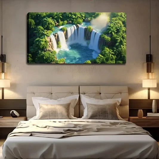 Picturesque Waterfall Surround Wall Art Canvas Office Home Room Framed 120x60cm