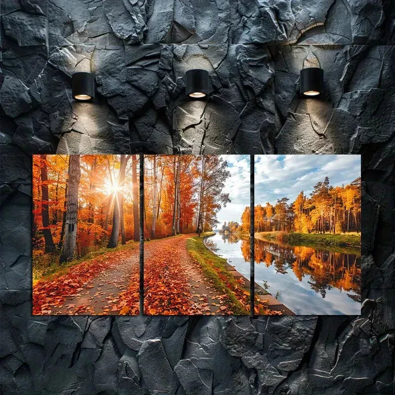 3pcs Roadway In Autumn  Canvas Framed 40x60cm - High Quality Print 100% Australian Made Wall Canvas Ready to Hang