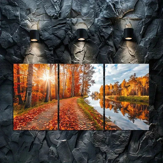 3pcs Roadway In Autumn  Canvas Framed 40x60cm - High Quality Print 100% Australian Made Wall Canvas Ready to Hang