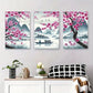 3pcs Serene Cherry Blossom River Boat Scene Metal Print Ready to Hang Art