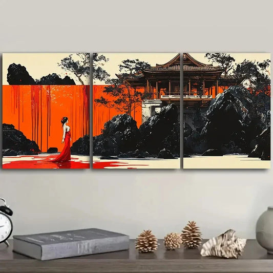 3pcs  Ancient buildings, Art Painting Metal Print Ready to Hang Art