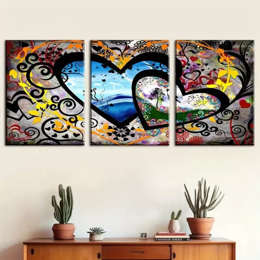 3pcs Graffiti style fashion love decoration  Wall Art Set Canvas Framed 40x60cm - High Quality Print 100% Australian Made Wall Canvas Ready to Hang