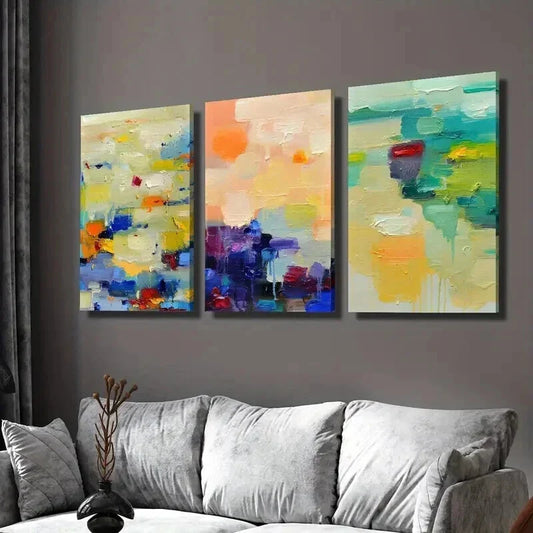 3pcs Abstract Painting with Vibrant Colors Wall Art Set Canvas Framed 40x60cm - High Quality Print 100% Australian Made Wall Canvas Ready to Hang