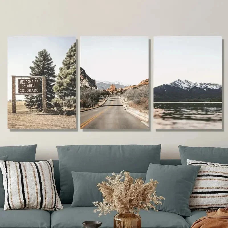 3pcs Mountain Roads &amp; Forests, Metal Print Ready to Hang Art