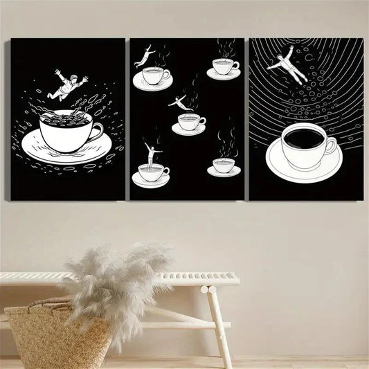 3pcs character line coffee illustrations Metal Print Ready to Hang Art