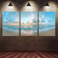 3pcs Beautiful Beach with Golden Sand & Sunset Sky Canvas Framed 40x60cm - High Quality Print 100% Australian Made Wall Canvas Ready to Hang