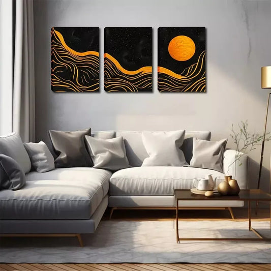 3pcs  Abstract Moon, Mountain Wall Art Set Canvas Framed 40x60cm - High Quality Print 100% Australian Made Wall Canvas Ready to Hang