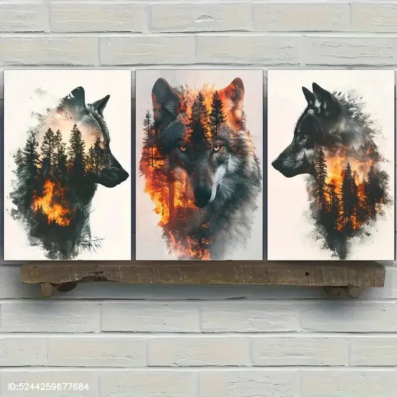 3pcs Forest Wildfire Print Modern Woodland Animal Metal Print  Ready to Hang Art