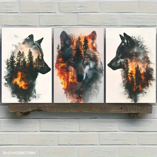 3pcs Forest Wildfire Print Modern Woodland Animal Metal Print  Ready to Hang Art