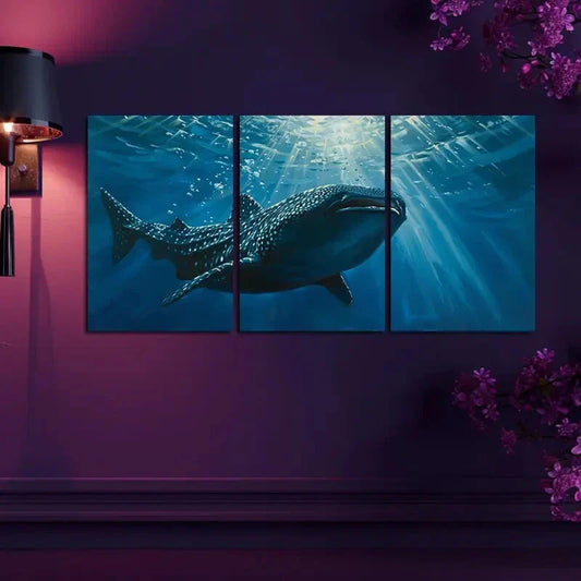 3pcs Majestic Whale Shark Canvas Art Metal Print Ready to Hang Art