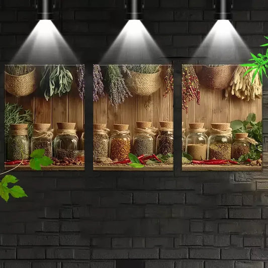 3pcs Rustic Touch with Country Spices And Herbs Wall Art Set Canvas Framed 40x60cm - High Quality Print 100% Australian Made Wall Canvas Ready to Hang