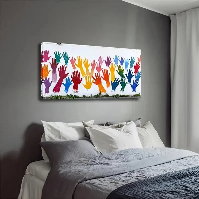 Vibrant Colorful Handprint Wall Art Canvas Office Home Room Framed 120x60cm