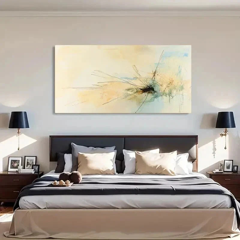 Blue & Yellow Abstract Design Wall Art Canvas Office Home Room Framed 120x60cm