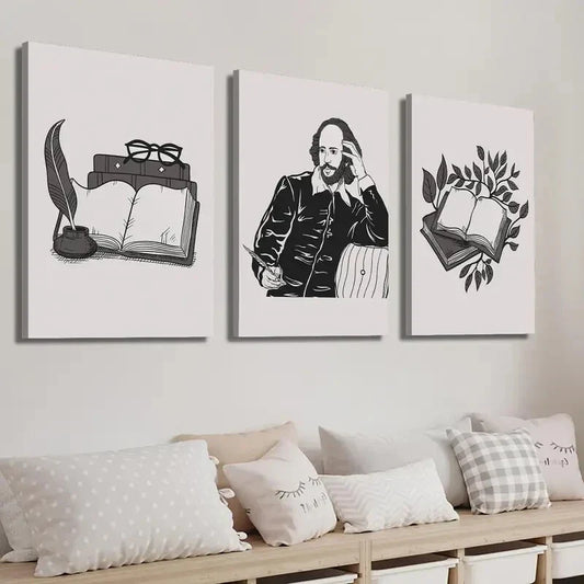 3pcs Shakespeare Plant Leaf Book Illustration Wall Art Set Canvas Framed 40x60cm - High Quality Print 100% Australian Made Wall Canvas Ready to Hang