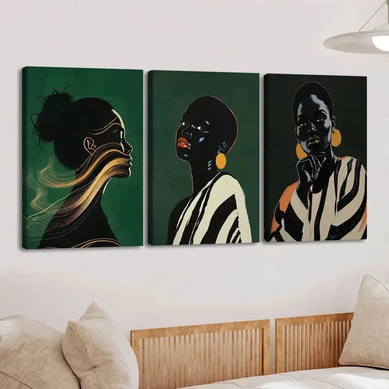 3pcs Black Women's Black & White Golden Wall Art Set Canvas Framed 40x60cm - High Quality Print 100% Australian Made Wall Canvas Ready to Hang