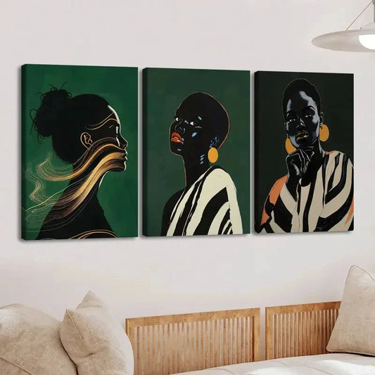 3pcs Black Women's Black & White Golden Wall Art Set Canvas Framed 40x60cm - High Quality Print 100% Australian Made Wall Canvas Ready to Hang