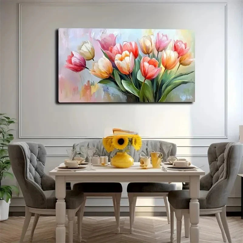 Pink Bouquets Impressionist Wall Art Canvas Office Home Room Framed 80x45cm
