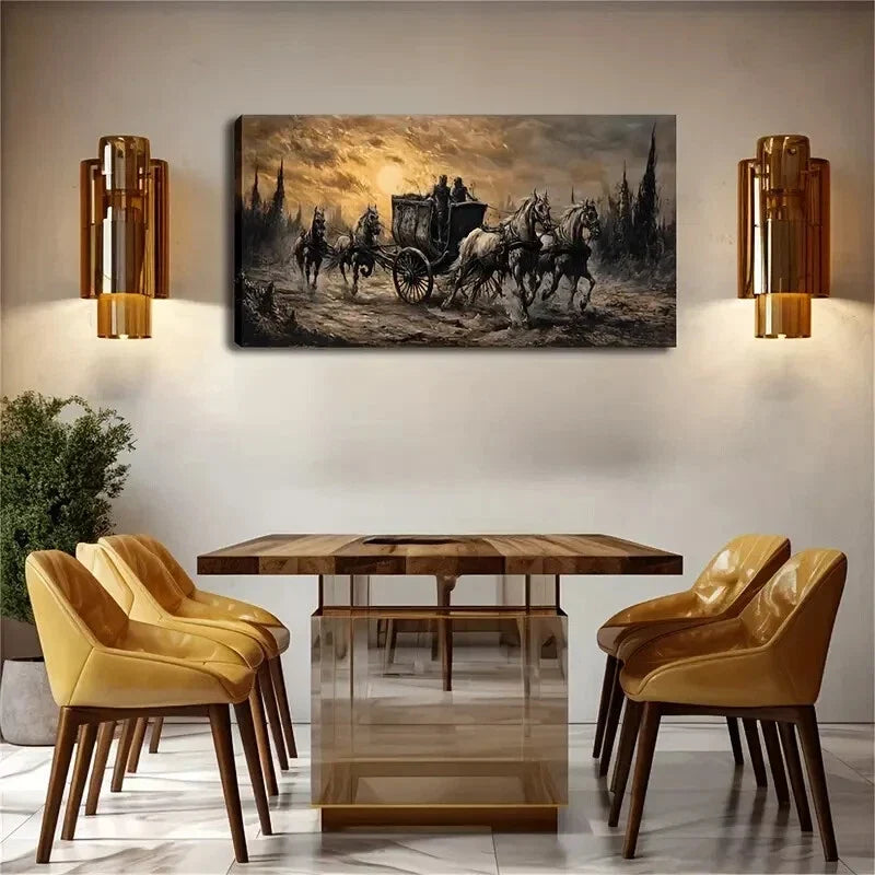 Vintage Carriage Racing Modern Wall Art Canvas Office Home Room Framed 120x60cm