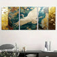 3pcs Elegant White Swan with Golden Wings Metal Print Ready to Hang Art
