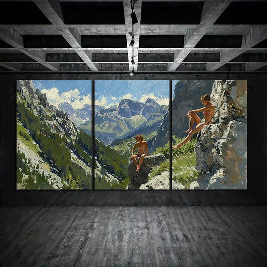 3pcs Climbers Conquering Steep Mountains Metal Print Ready to Hang Art
