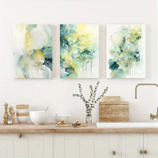 3pcs Blue Floral Abstract Watercolor Metal Print Ready to Hang Art