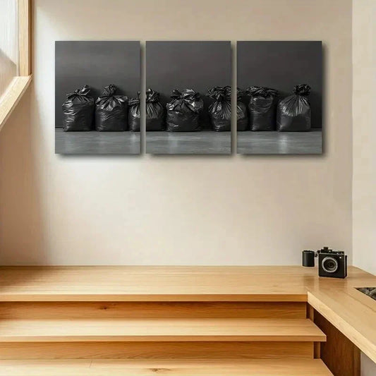 3pcs Featuring Garbage Bags Metal Print Ready to Hang Art