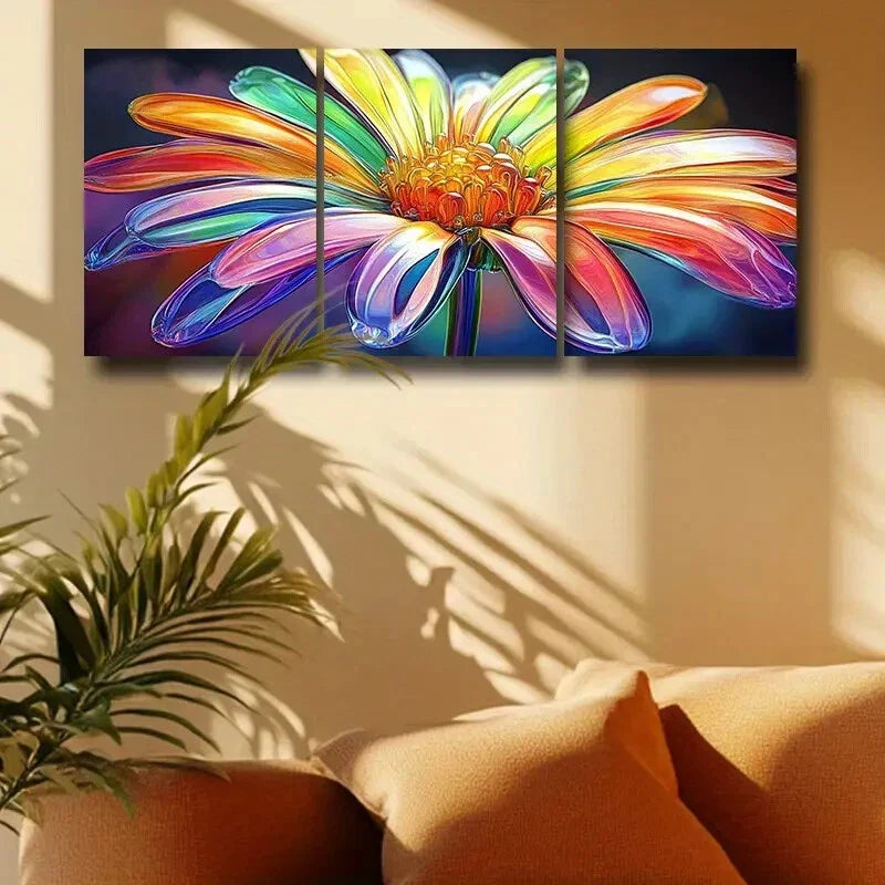 3pcs Vibrant Rainbow Daisy Design Metal Print Ready to Hang Art