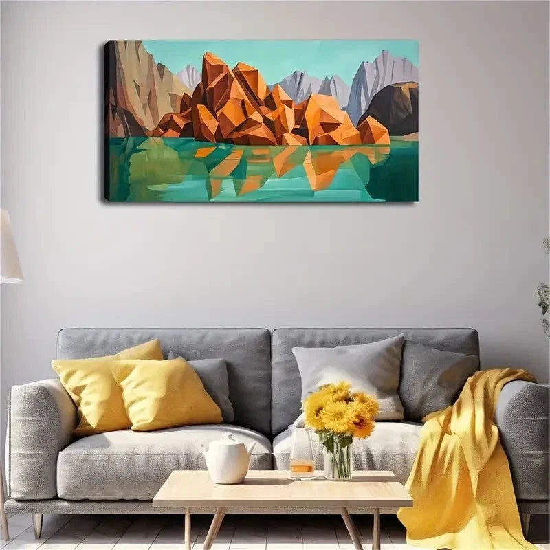 Vibrant Mountains Lake Lily Wall Art Canvas Office Home Room Framed 80x45cm